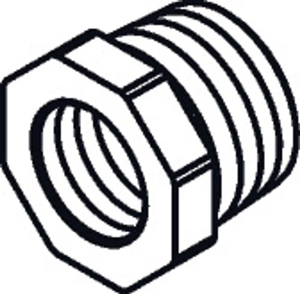 Reduziernippel von Hansgrohe mit Außengewinde und Innengewinde, hexagonaler Form mit gerillter Oberfläche für sichere Verbindung.